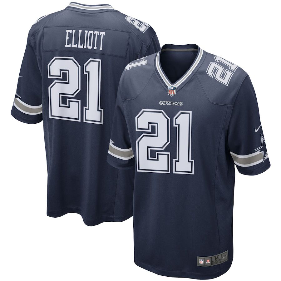 Men Dallas Cowboys #21 Ezekiel Elliott Nike Navy Game Team NFL Jersey
